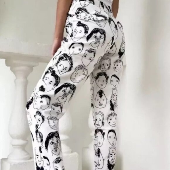 High Waisted Shekou Face Print Trousers - Picture 1 of 4